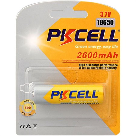 PKCELL 3.7V Button Top Header Lithium Ion Battery with 2600 mAh PK130285